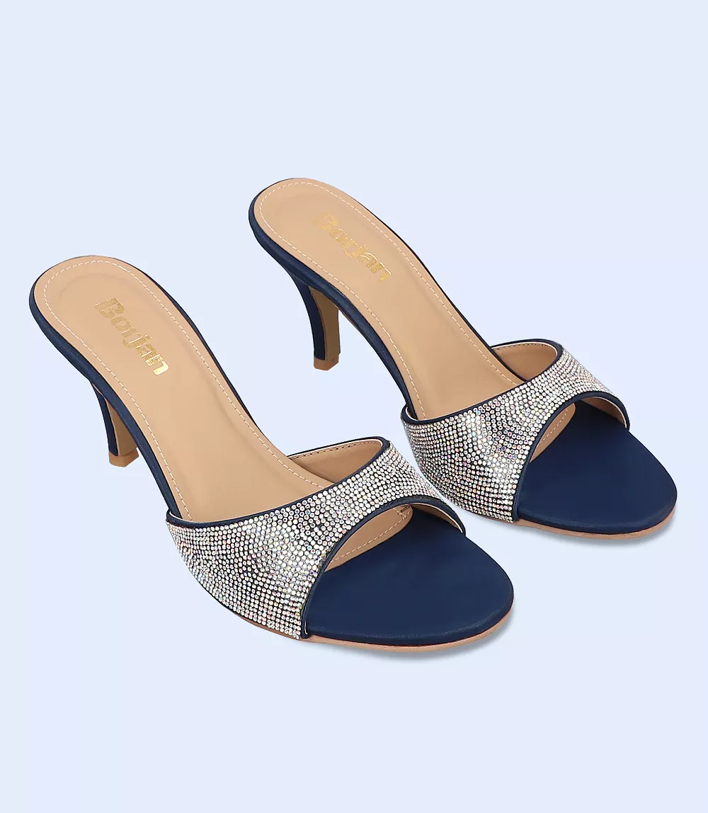 BW9471-BLUE-Women Formal Slipper Heels