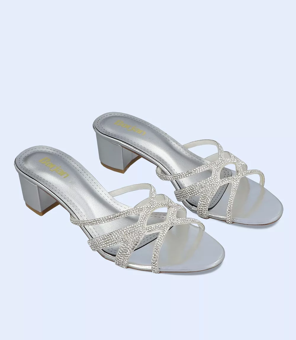 BW9623-SILVER-Women Formal Slipper Heels