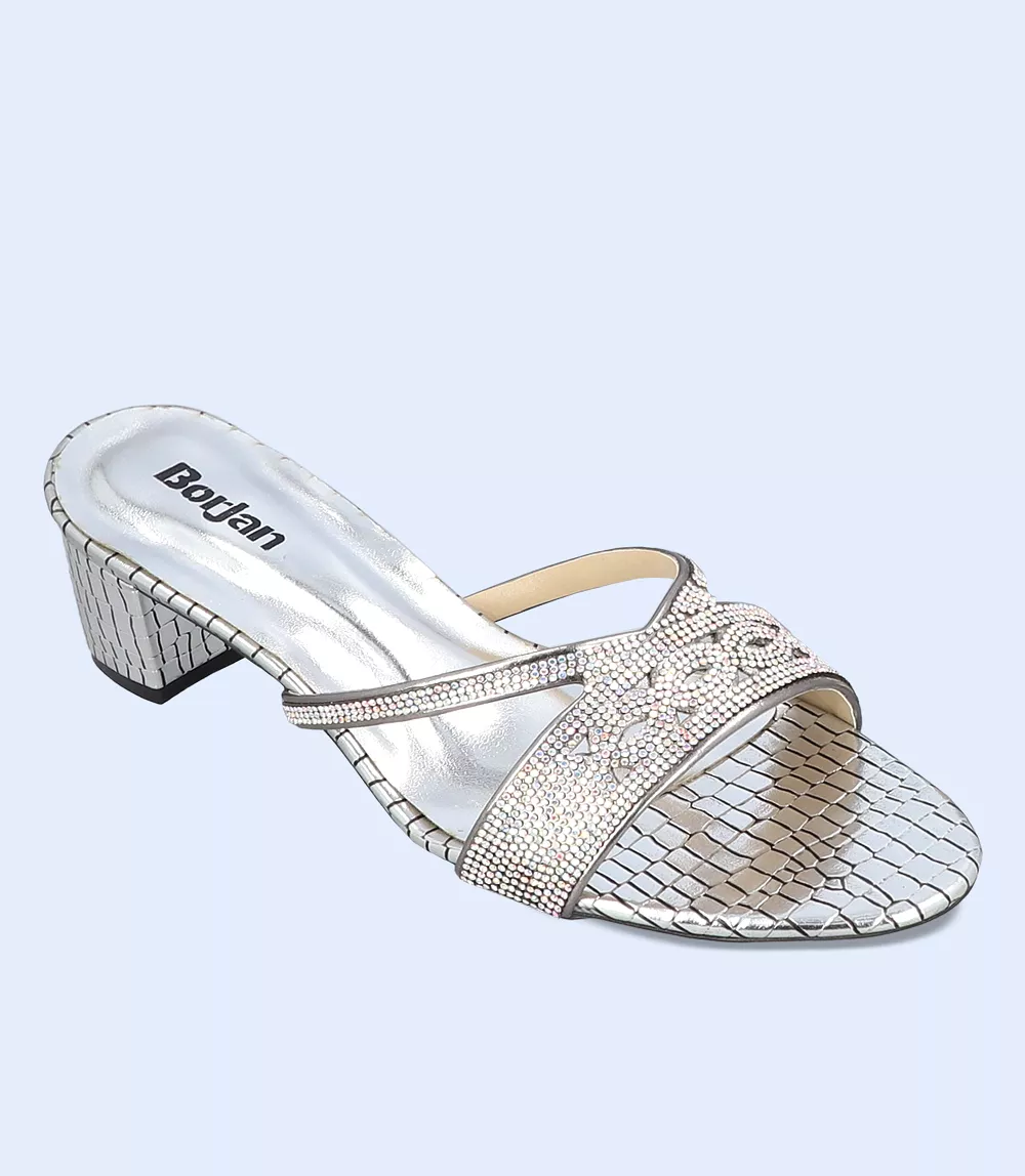 BW9645-SILVER-Women Formal Slipper Heels