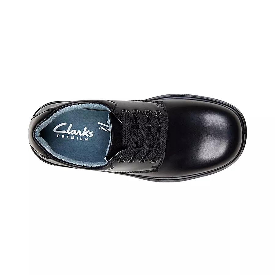 CLARKS JUNIOR DAYTONA TRIPLE BLACK LEATHER SHOE (WIDTH E)