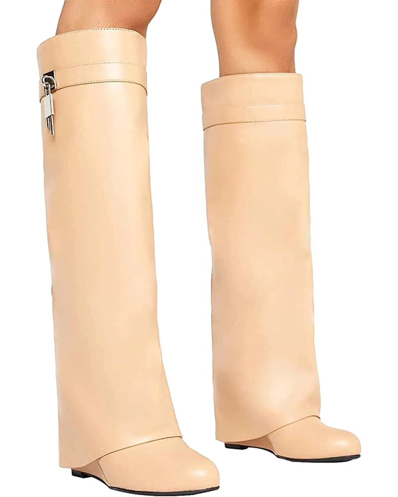 Decorative Lock Knee High Fold Over Boots