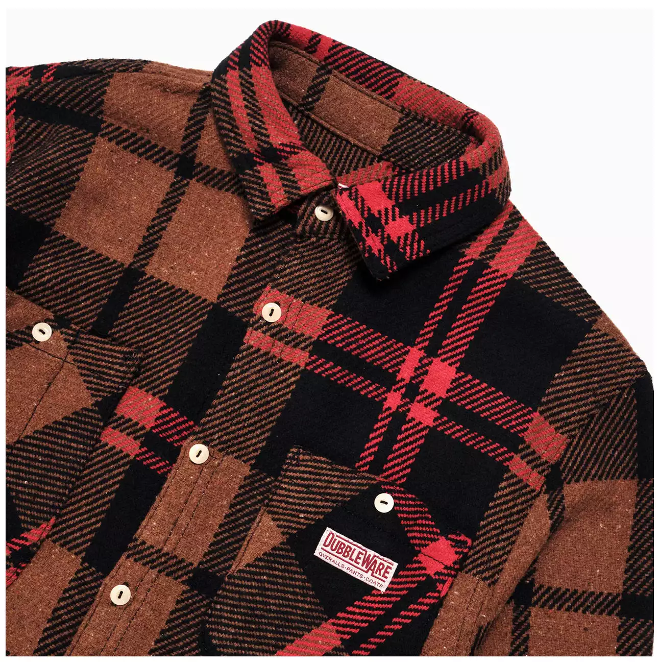 DUBBLEWARE Barrington Flannel Shirt - Brown/Navy/Red Check