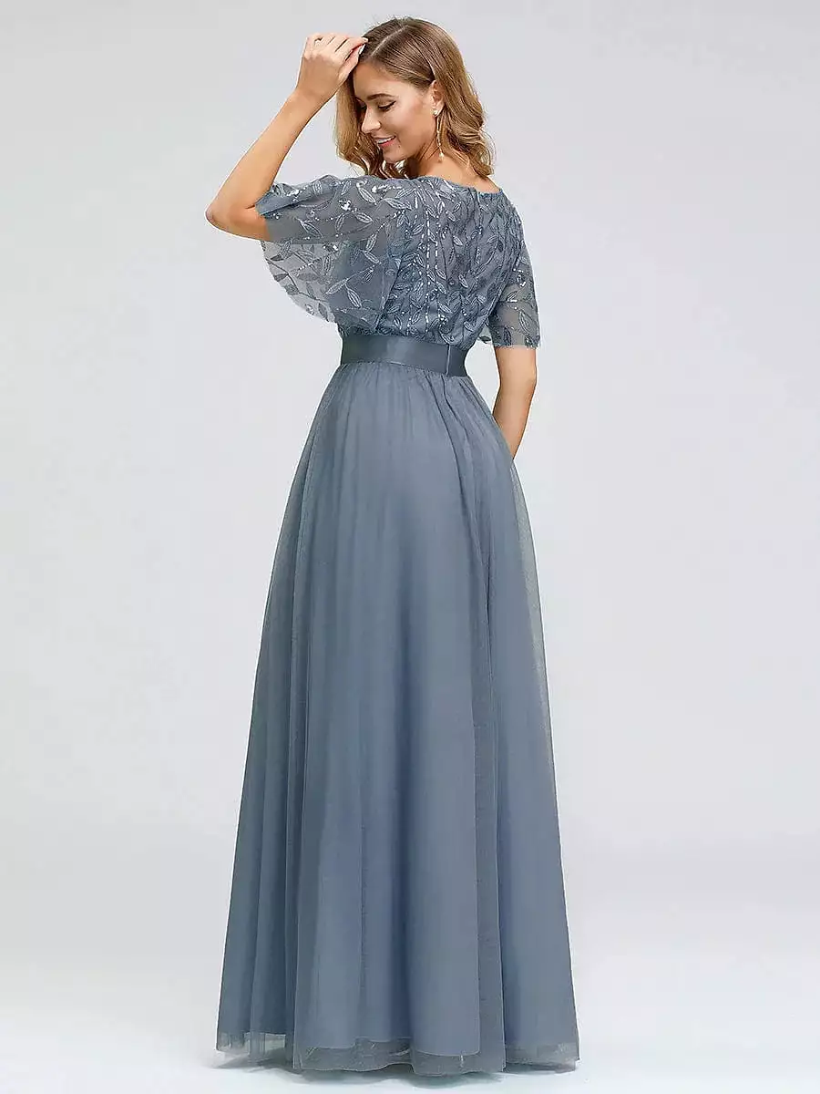 Elegant Maxi Dress with Short Sleeves in Various Colors