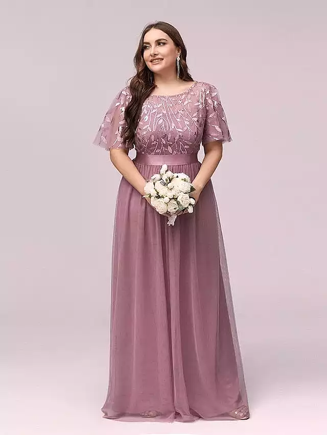 Elegant Maxi Dress with Short Sleeves in Various Colors