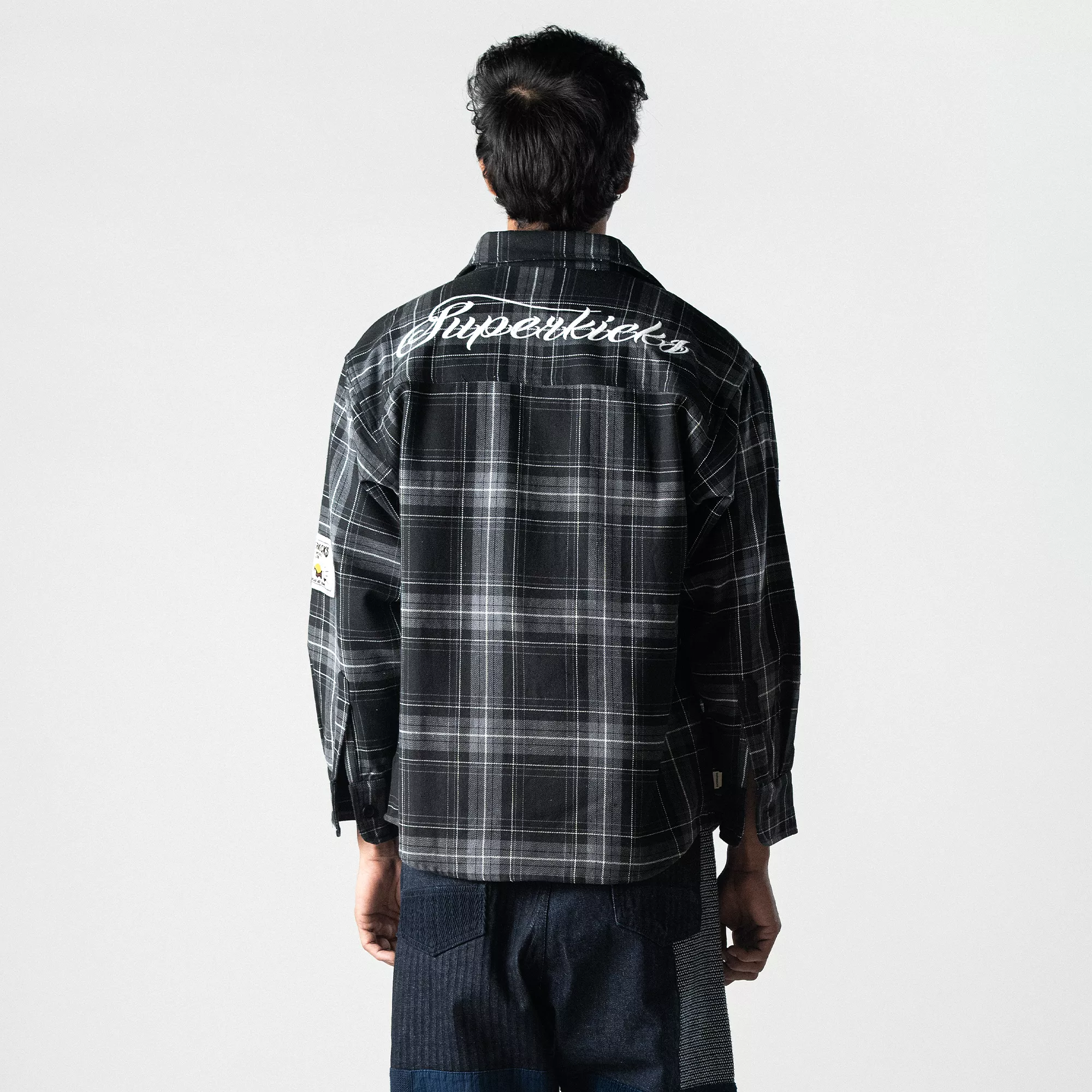 EMBROIDERED FLANNEL SHIRT 'GREY/BLACK'