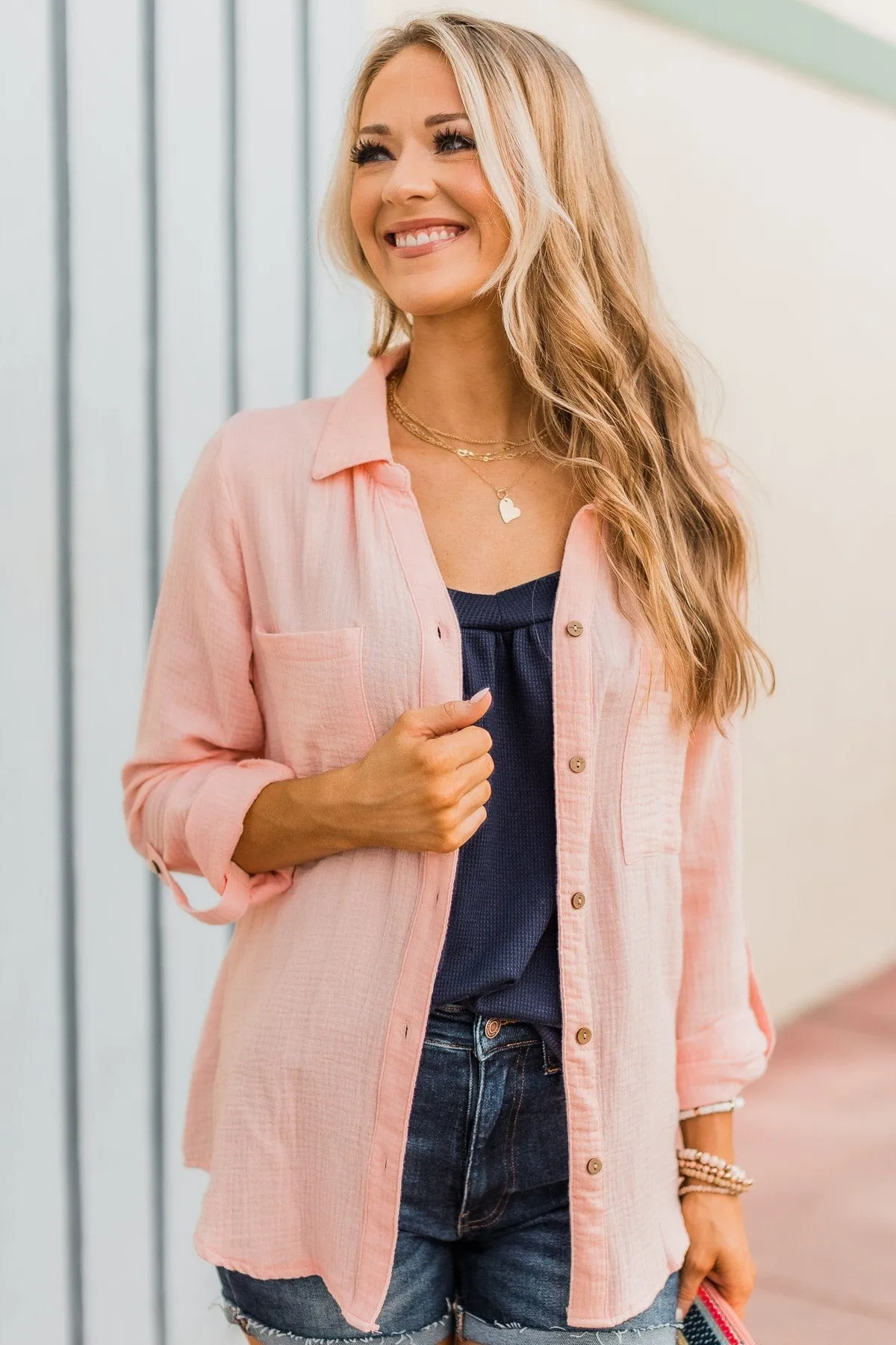 Feeling Your Warmth Button Up Top- Blush