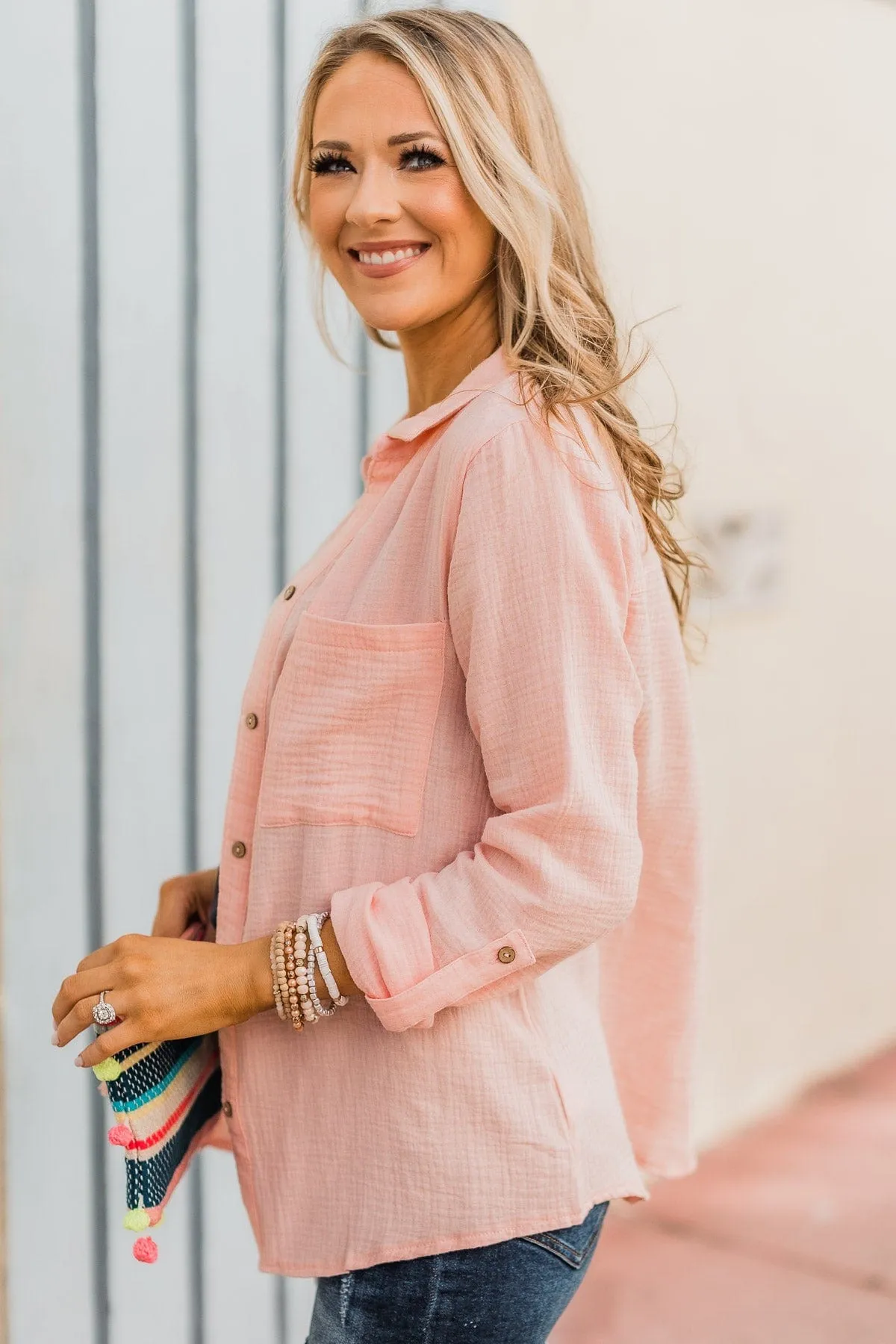 Feeling Your Warmth Button Up Top- Blush