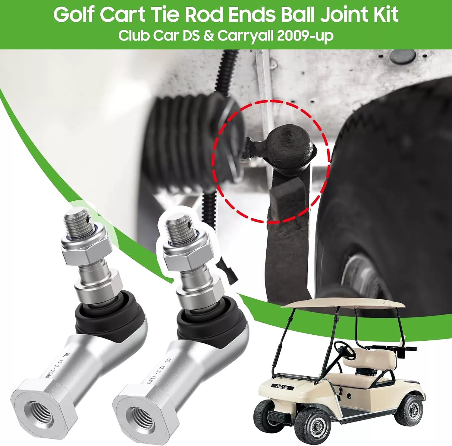 Golf Car Tie Rod End Kit 2 pieces for Club Car DS Precedent & Carryall 2004-up - 10L0L