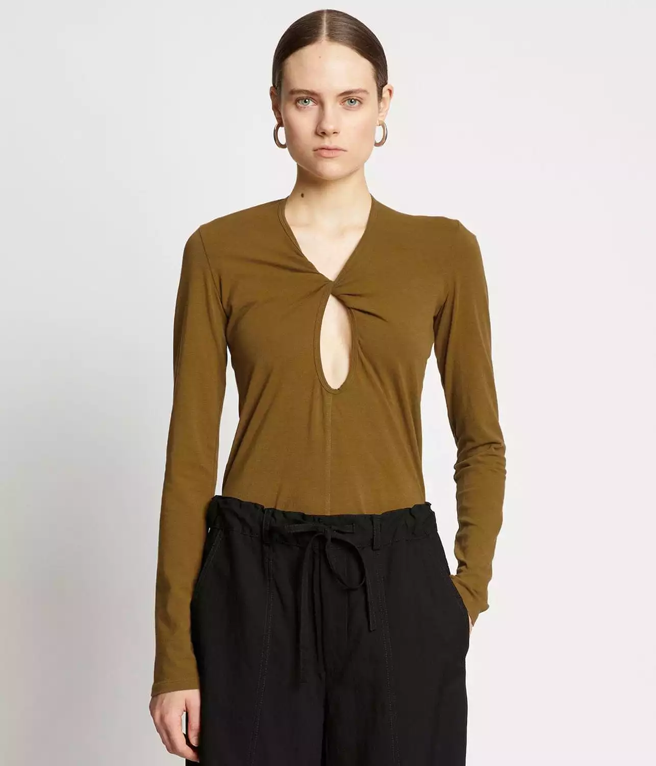 JERSEY KEYHOLE TOP-OLIVE