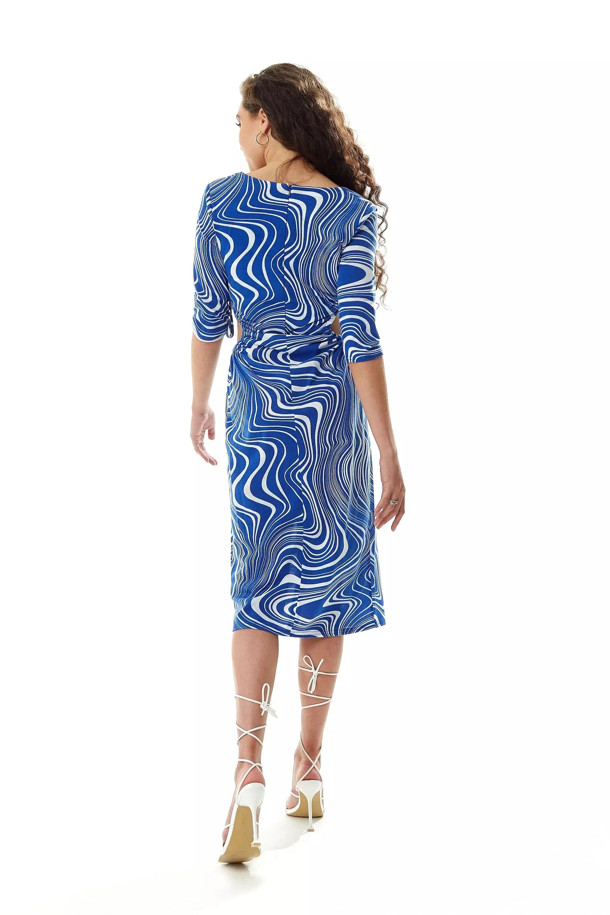 Liquorish Marble Print Jersey Cut Out Details Midi Dress