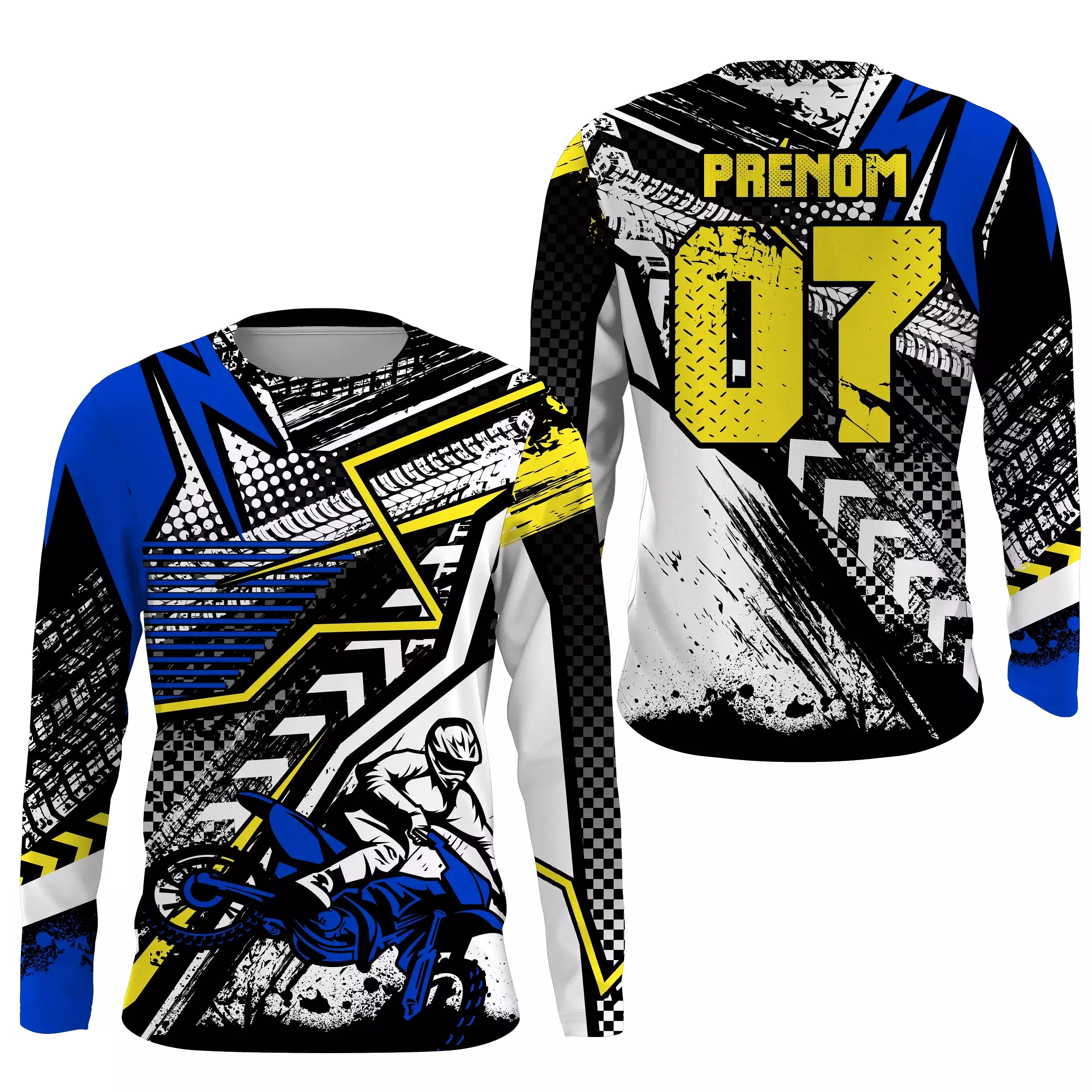 Maillot Cross Protection UV Bleu, Cadeau Personnalisé Pilote Moto Cross, T-shirt De Course Jersey - CT20122228