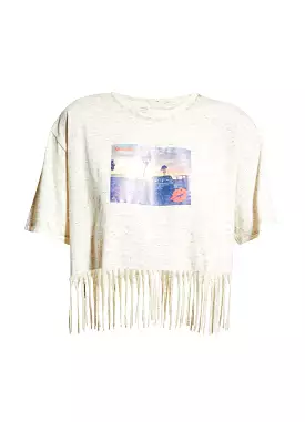 Melange Cotton Jersey O-Neck Fringe T-Shirt T3222