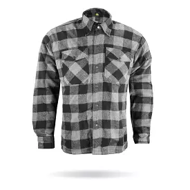 MOTORCYCLE RIDING FLANNEL SHIRT REINFORCED WITH KEVLAR-  BLACK/ GREY