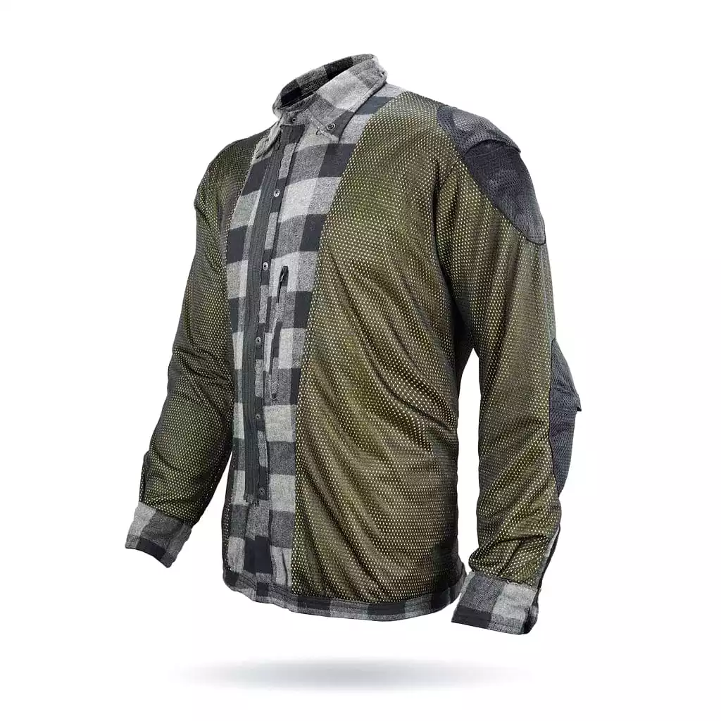 MOTORCYCLE RIDING FLANNEL SHIRT REINFORCED WITH KEVLAR-  BLACK/ GREY