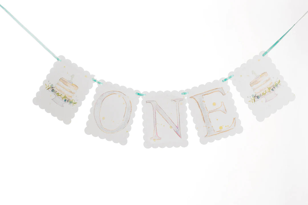 Over the Moon - ONE Highchair Banner with Cake End Pieces - Blue