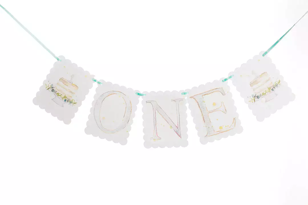 Over the Moon - ONE Highchair Banner with Cake End Pieces - Blue