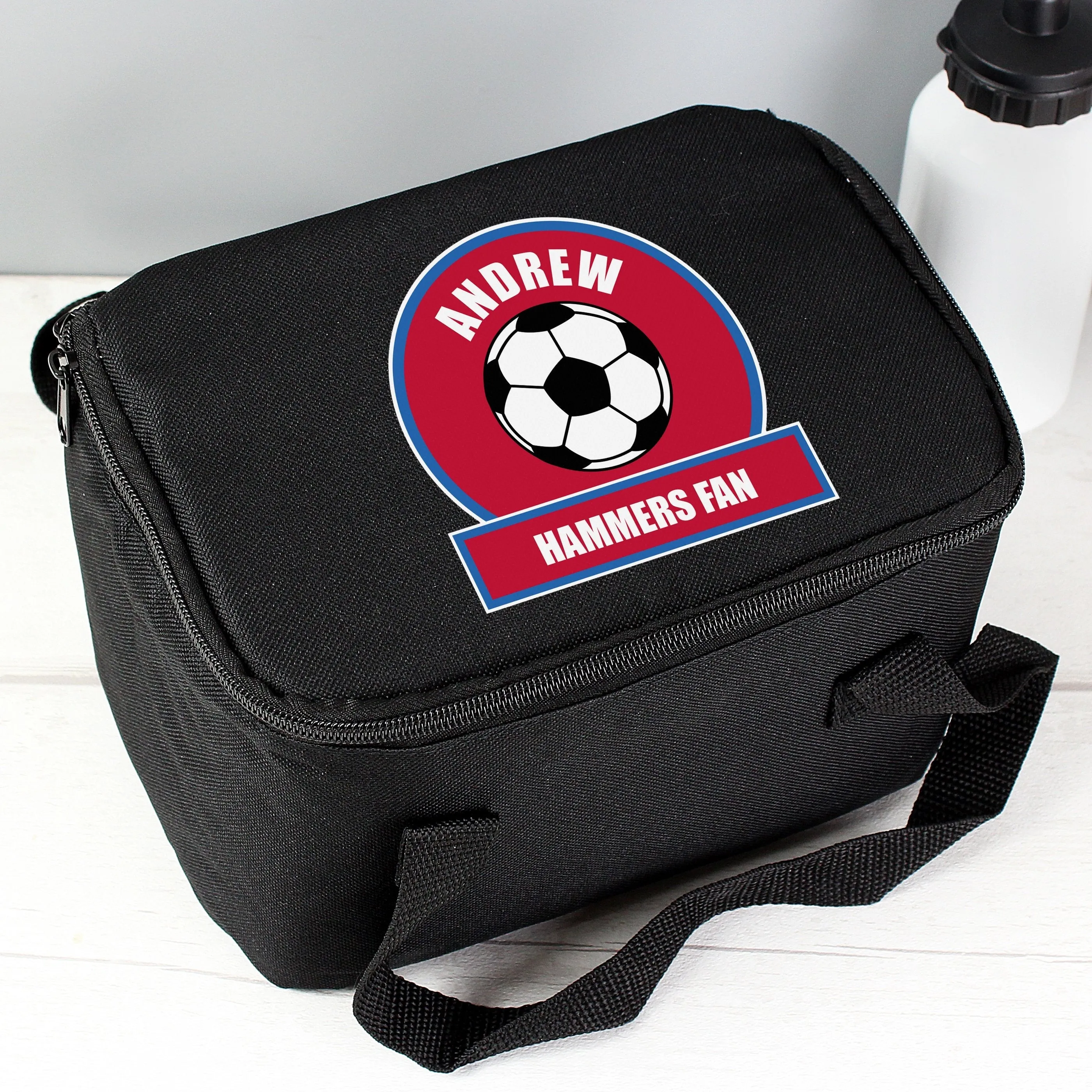 Personalised Claret and Blue Football Fan Lunch Bag