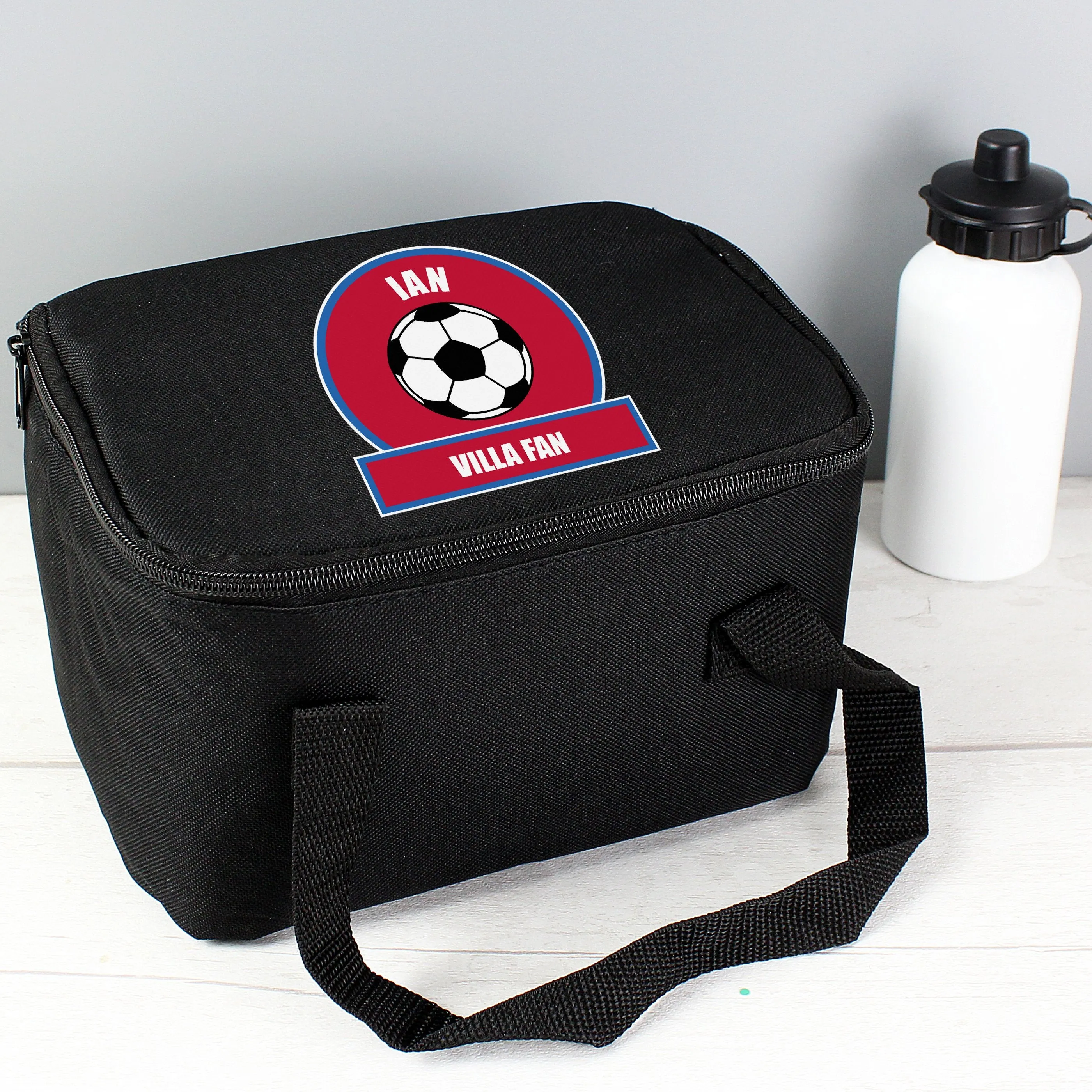 Personalised Claret and Blue Football Fan Lunch Bag