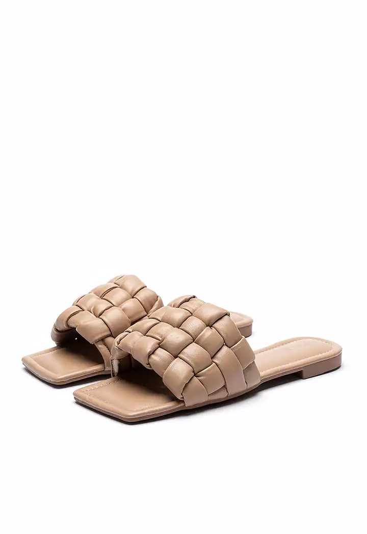 Quilt Braided Flat Slide Sandals