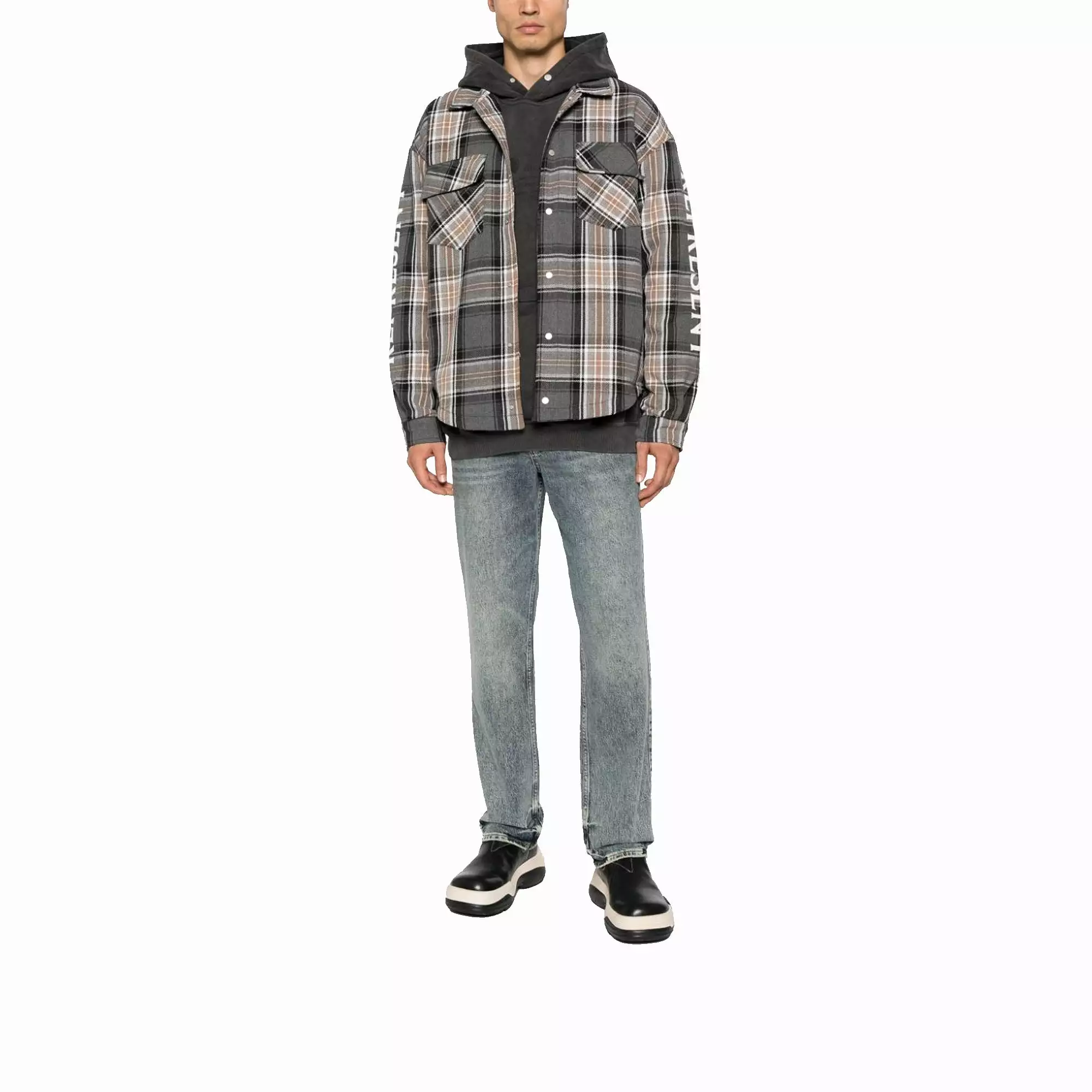 QUILTED FLANNEL SHIRT 'GREY CHECK'