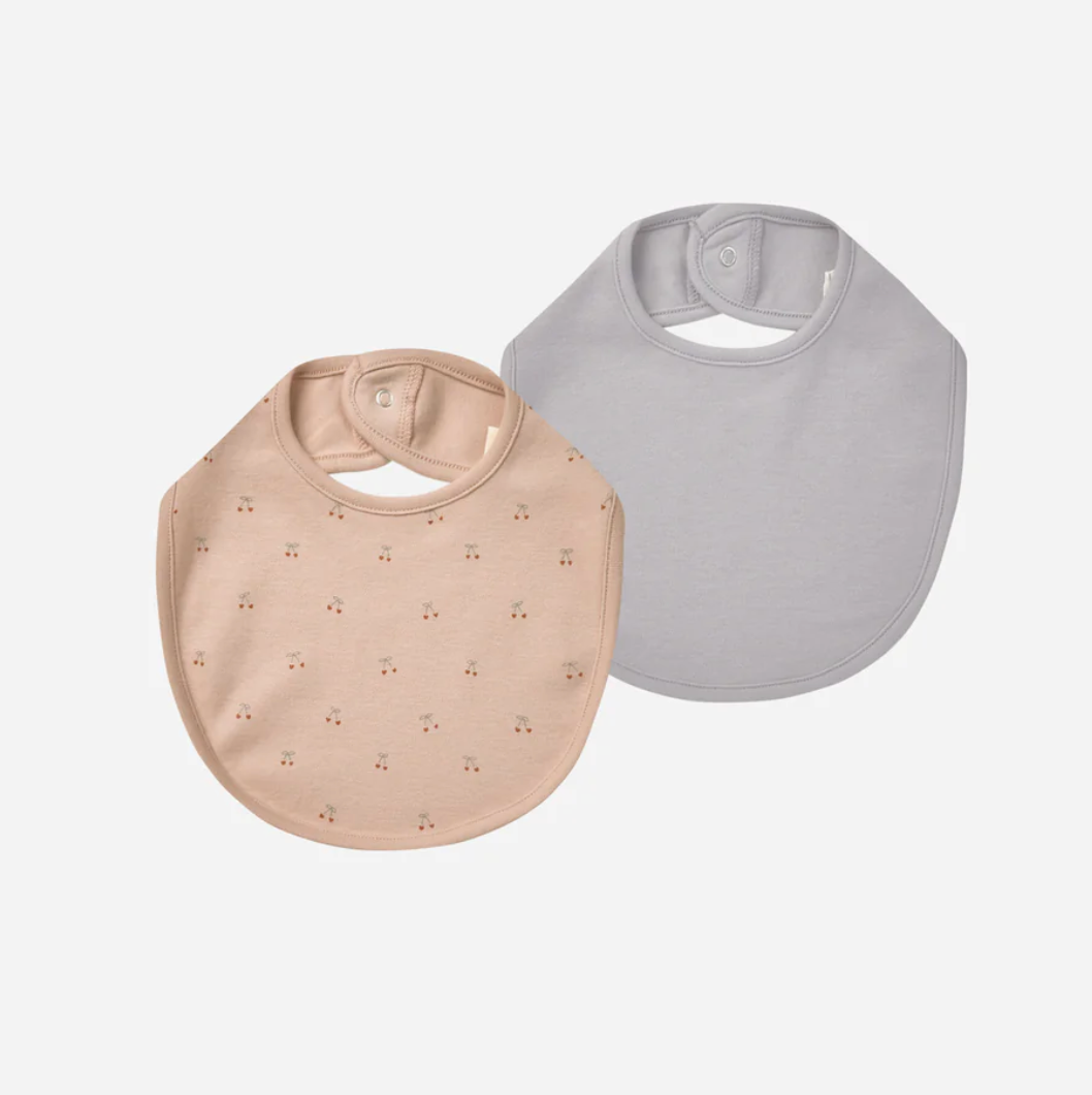 Quincy Mae - Cherries & Periwinkle Jersey Snap Bibs