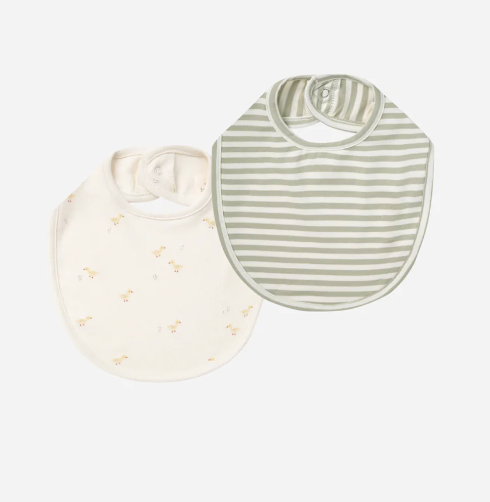 Quincy Mae - Ducks & Sage Stripe Jersey Snap Bibs