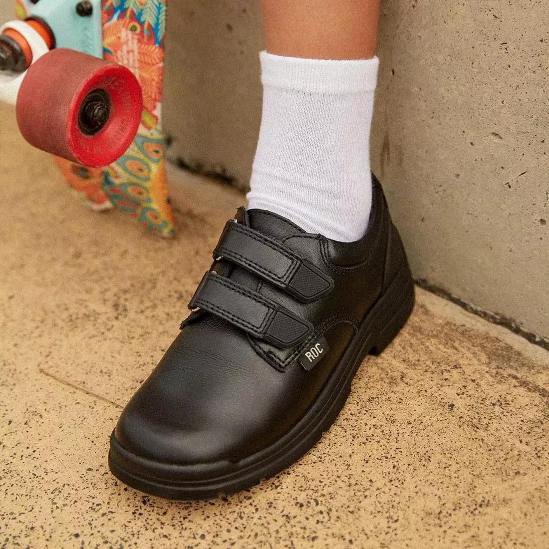 ROC BOOTS JUNIOR ROCKET VELCRO BLACK LEATHER SHOES