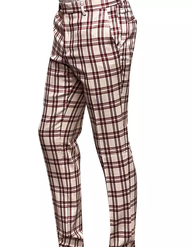 STATEMENT CLOTHING | PLAID SLIM FIT PANTS PL-300-RED