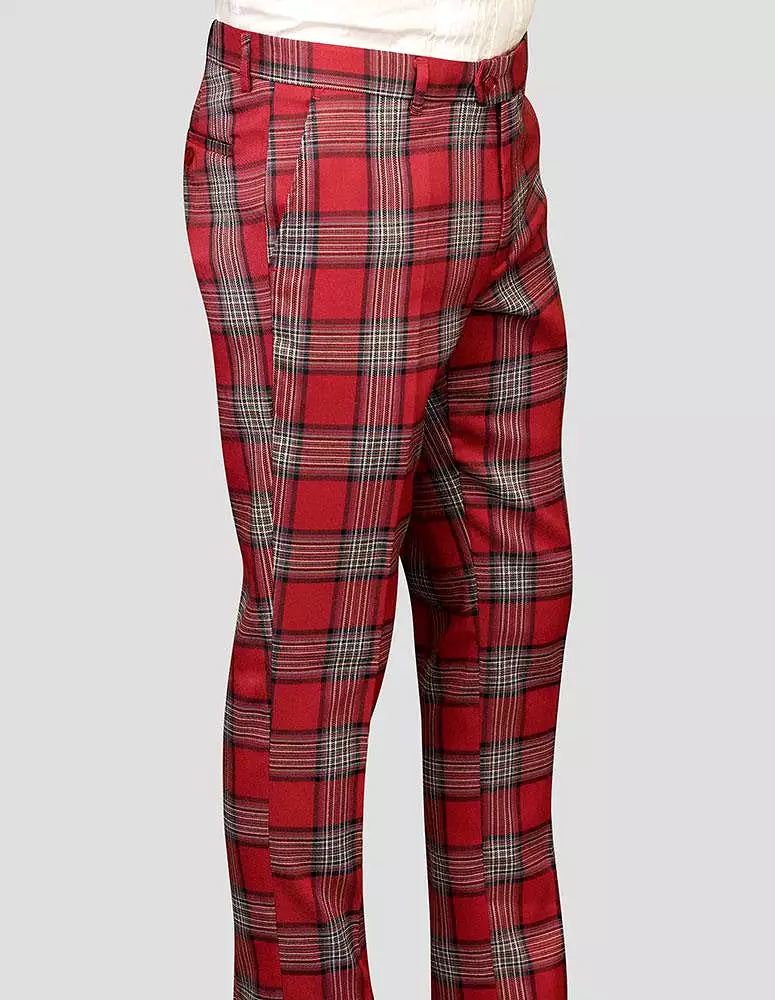 STATEMENT CLOTHING | PLAID SLIM FIT PANTS PL-301-RED