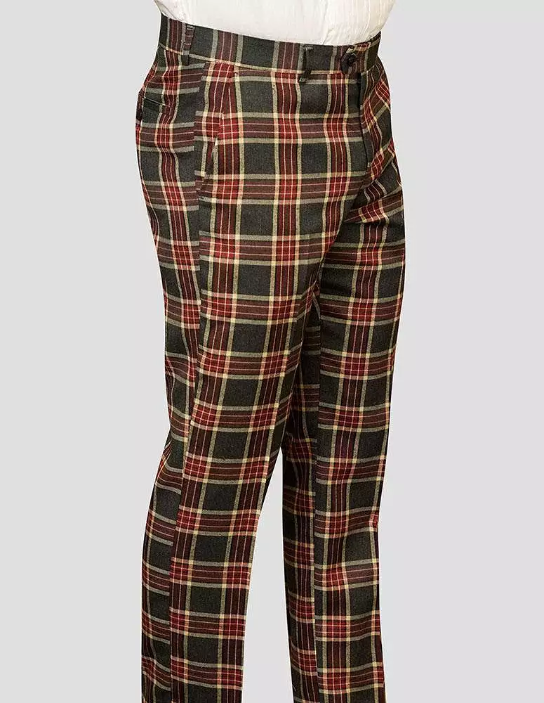 STATEMENT CLOTHING | PLAID SLIM FIT PANTS PL-303-BURGUNDY