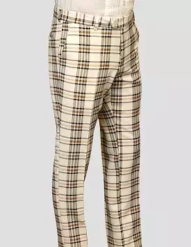 STATEMENT CLOTHING | PLAID SLIM FIT PANTS PL-304-OFFWHITE