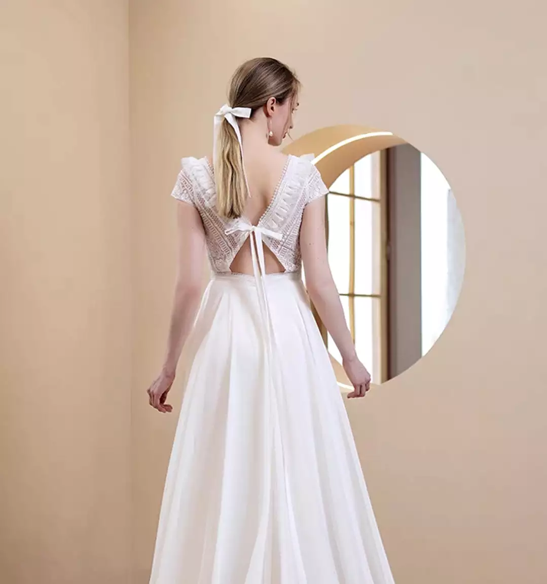 The Galilea Wedding Bridal Short Sleeves Lace Gown