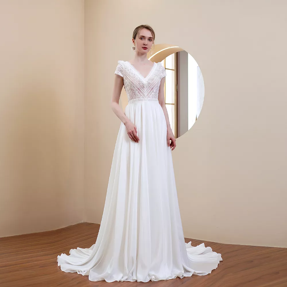 The Galilea Wedding Bridal Short Sleeves Lace Gown