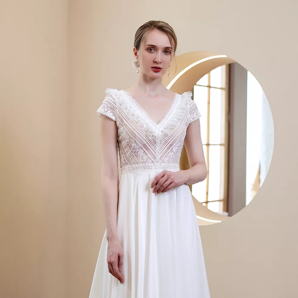 The Galilea Wedding Bridal Short Sleeves Lace Gown