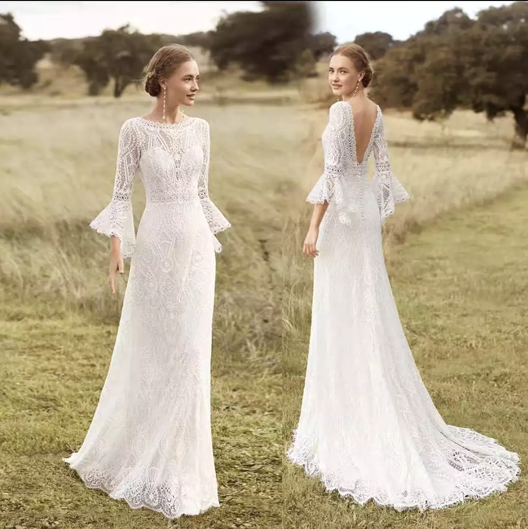 The Reana Wedding Bridal Illusion Sleeves Gown