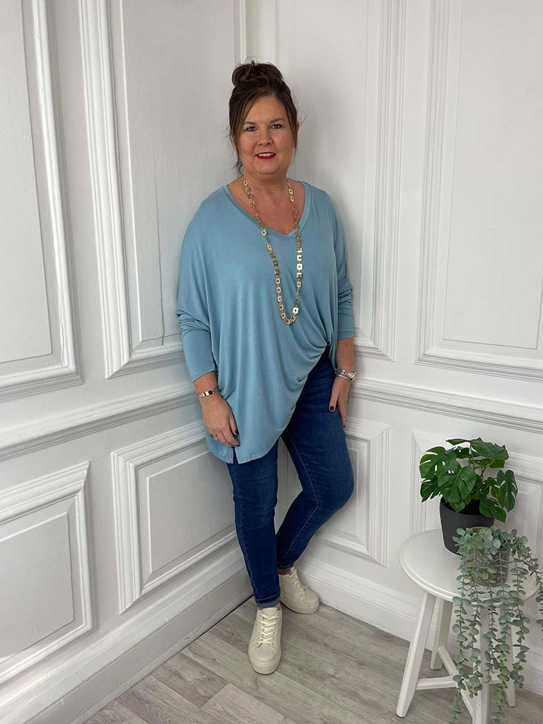 V-Neck Dawny Jersey Top - Maya Blue