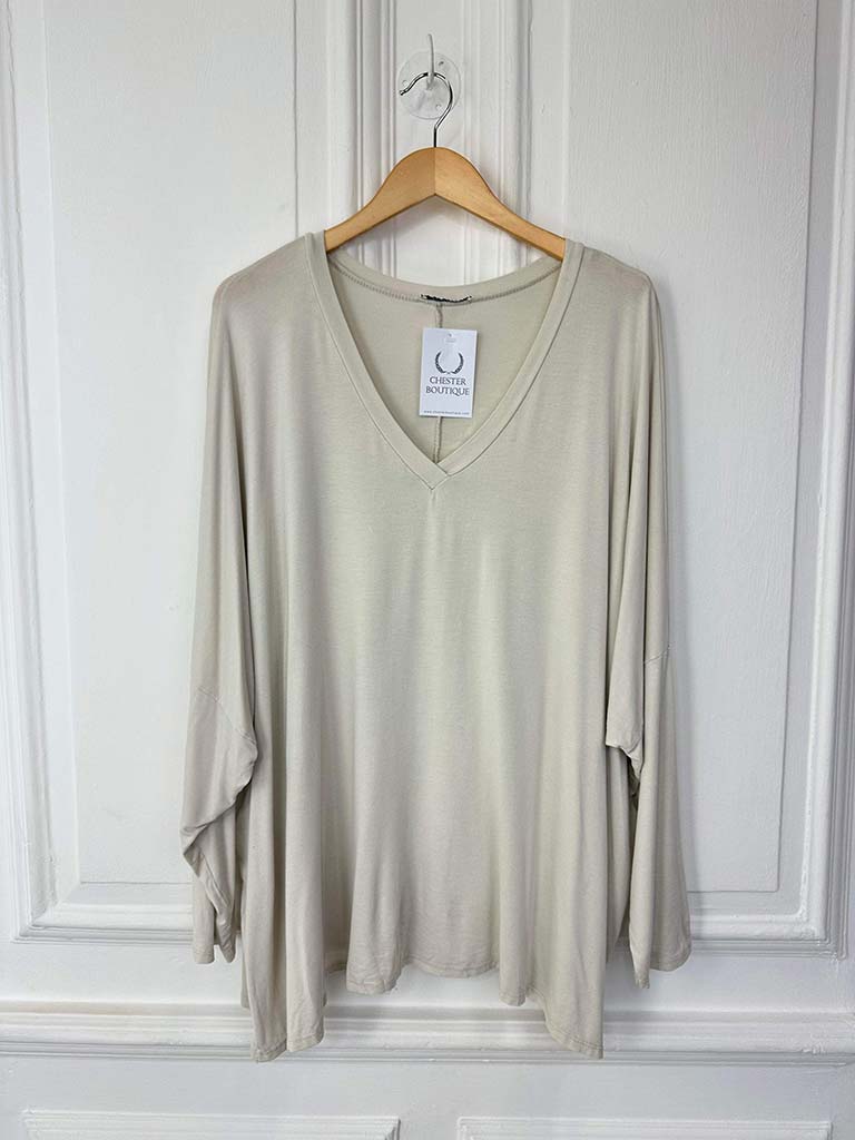 V-Neck Dawny Jersey Top - Stone