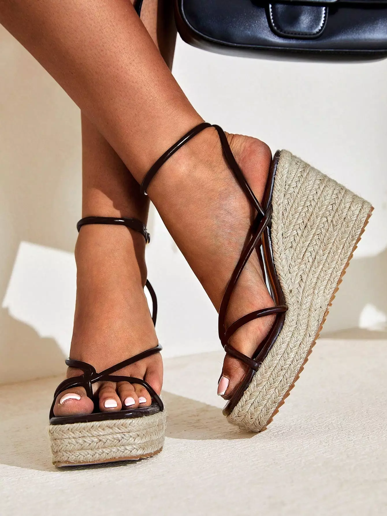 Vacation Brown Ankle Strap Sandals For Women, Twist Decor Espadrille Sandals