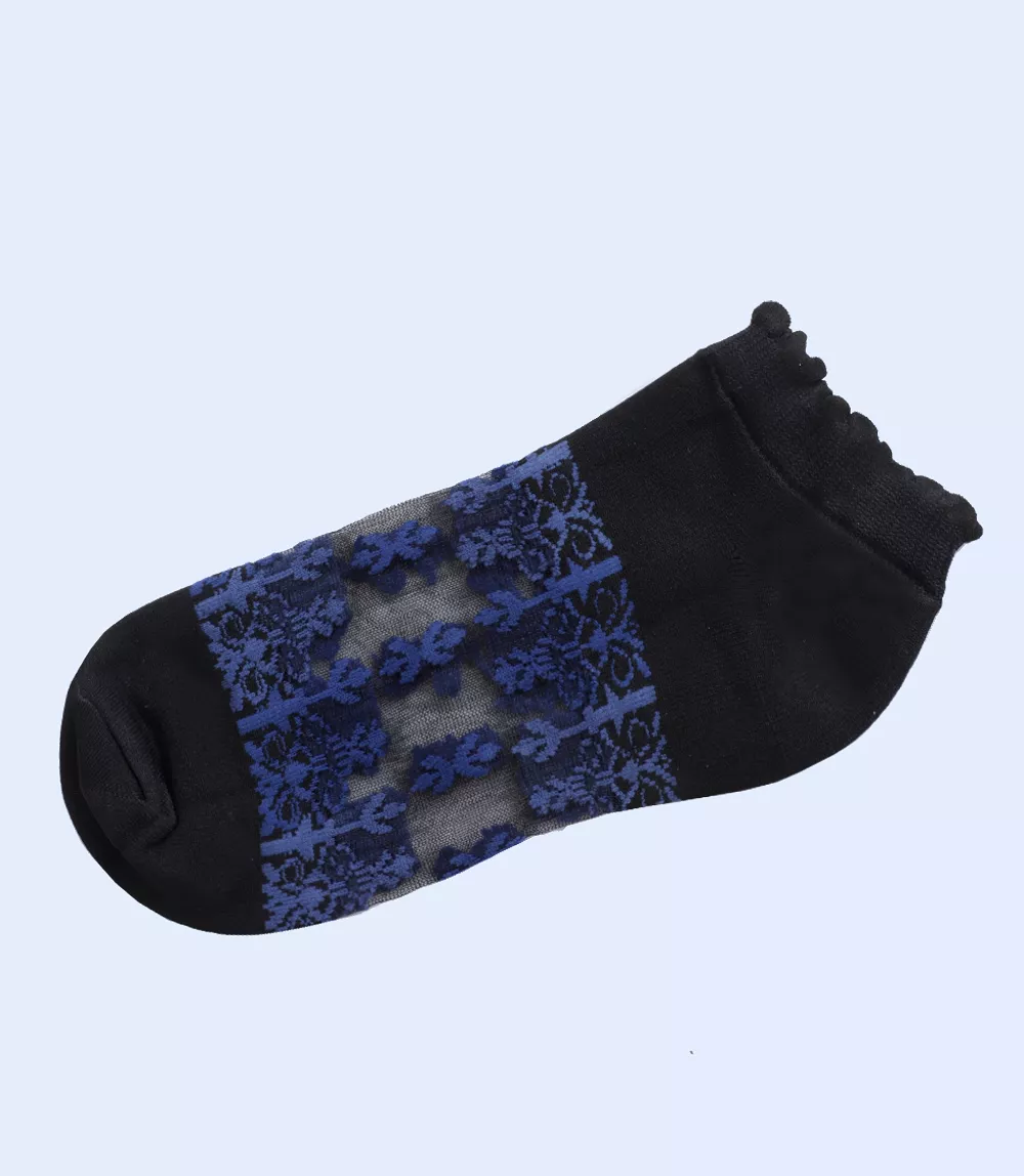 WA1363-BLACK BLUE-Women Ankle Sock