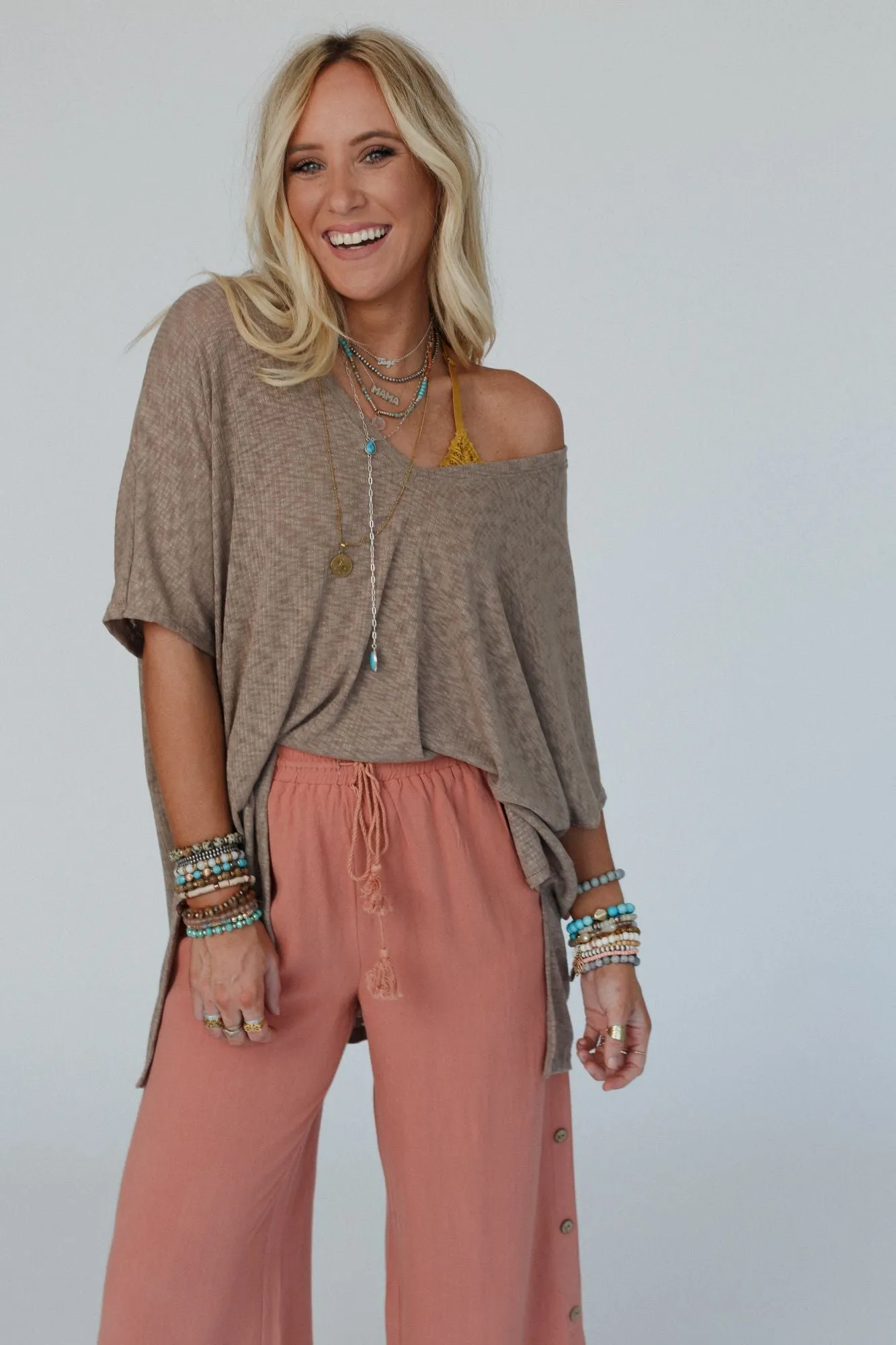 Warm Nights V Neck Top - Mocha Dark