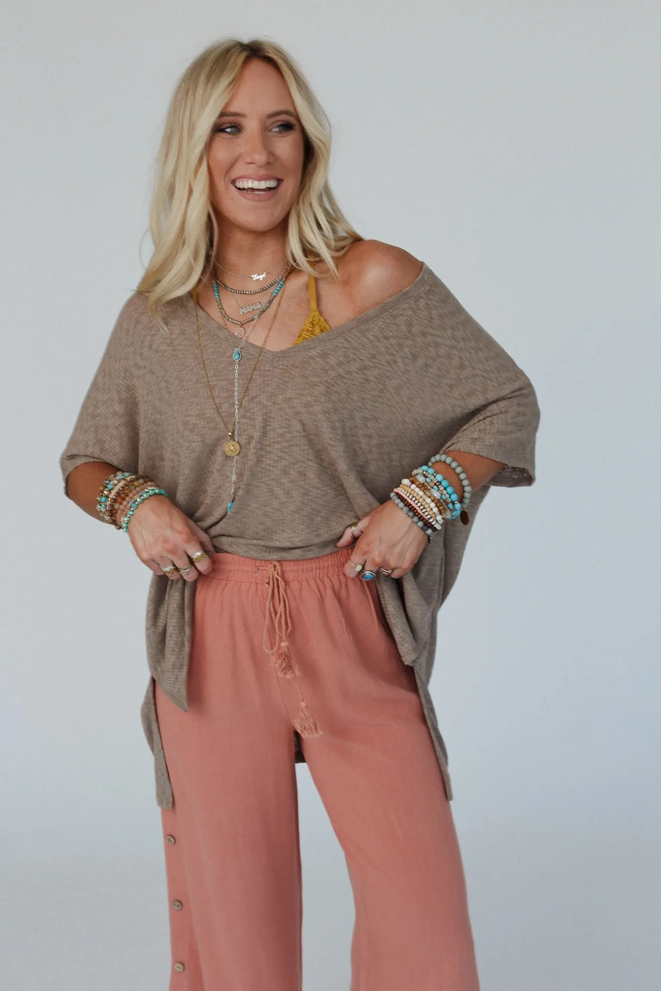 Warm Nights V Neck Top - Mocha Dark