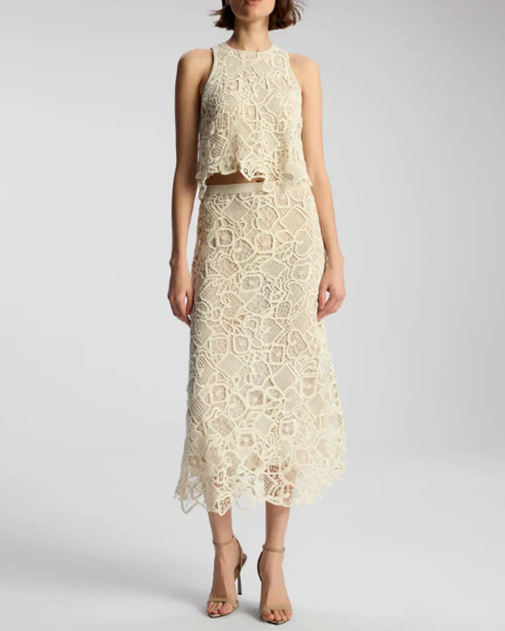 Warm White Shay Lace Midi Skirt