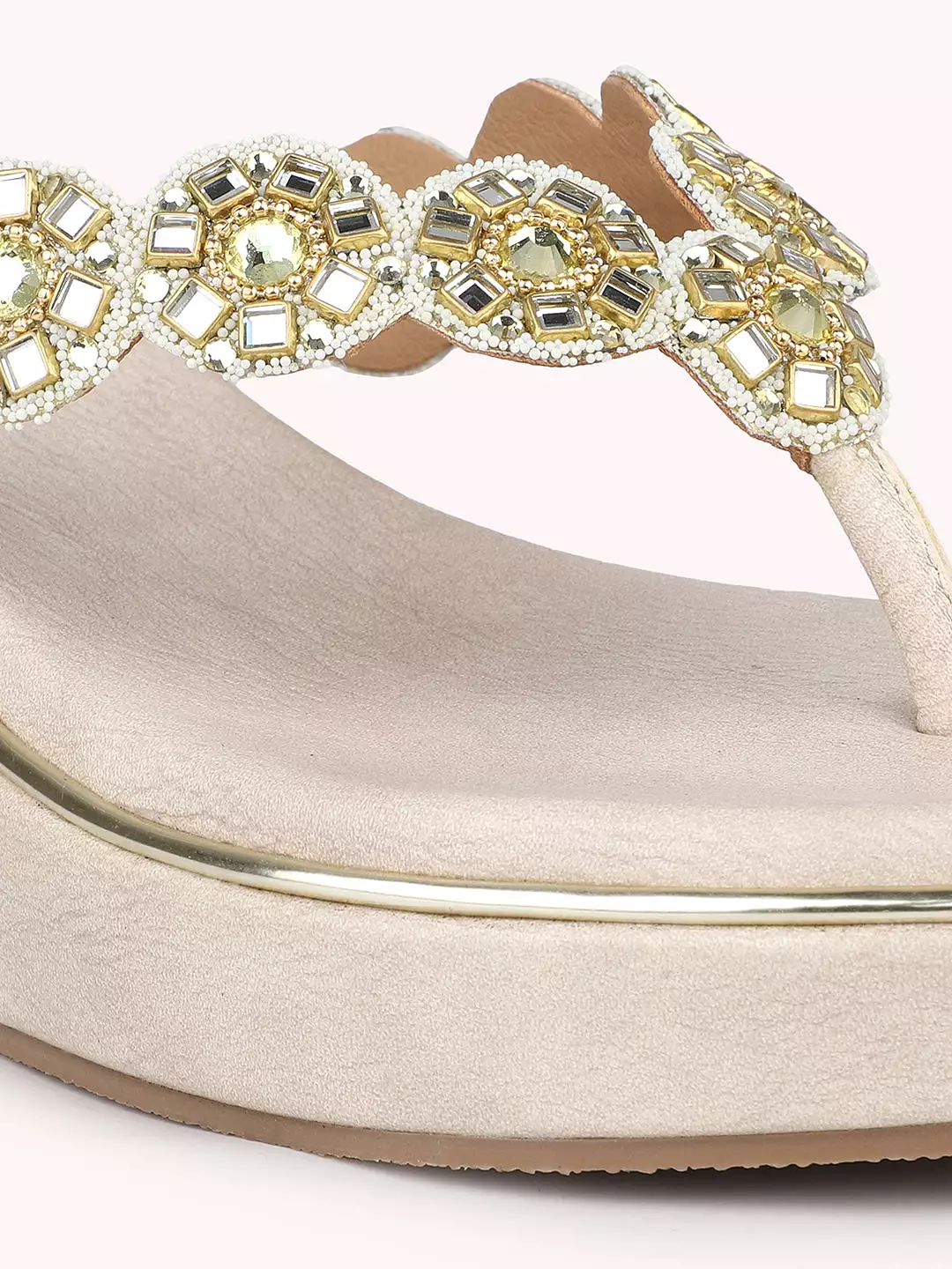 Women Gold-Toned Embellished Open Toe Wedge Heels