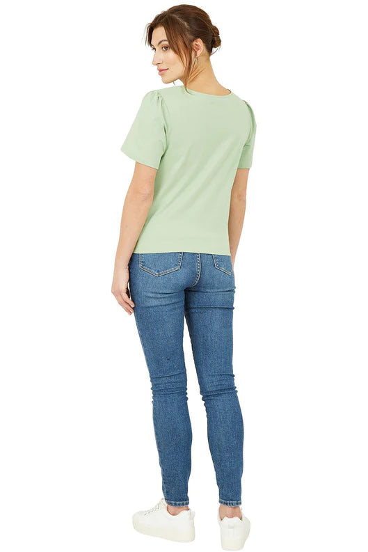 Yumi Green Button Tie Jersey T-shirt