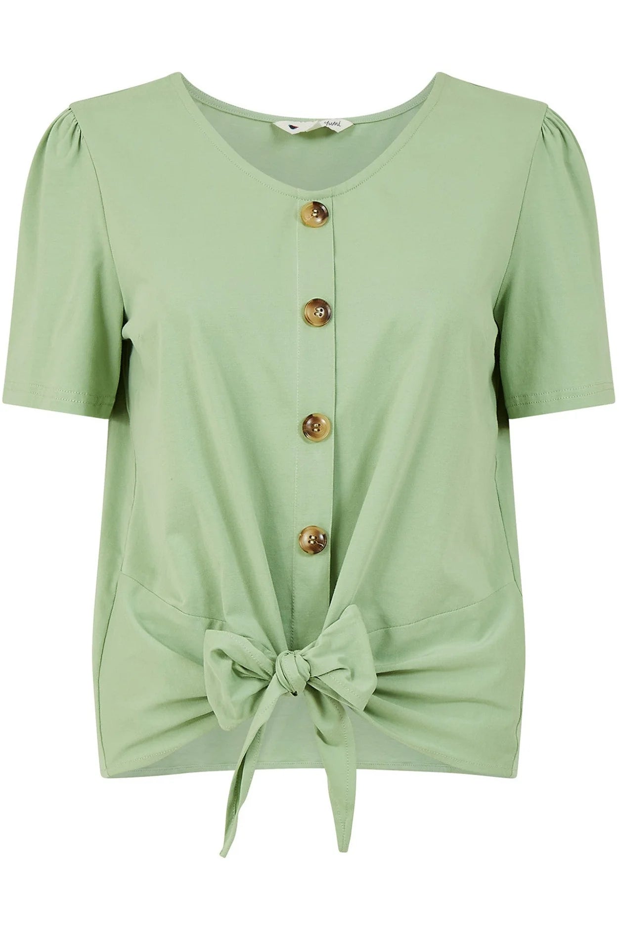 Yumi Green Button Tie Jersey T-shirt